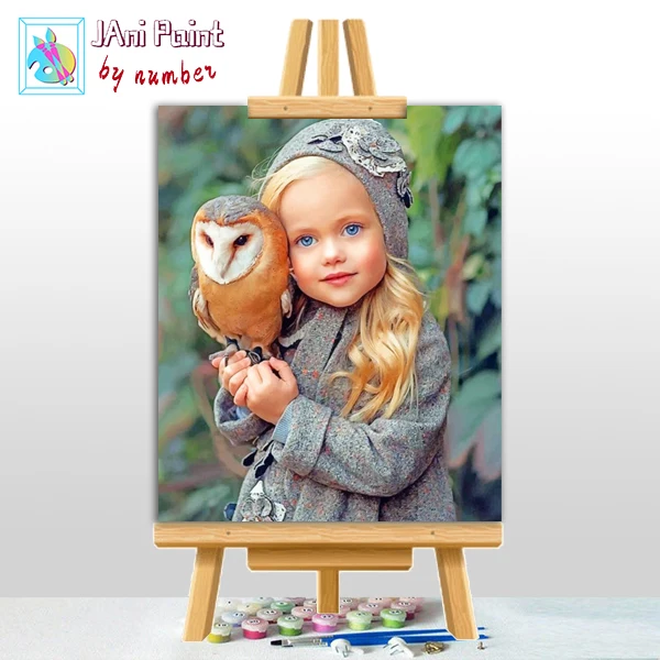 

girl-with-an-owl Picture DIY Painting By Numbers Colouring Zero Basis HandPainted Oil Painting Unique Gift Home Decor