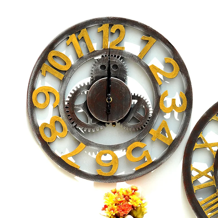 

60cm Industrial Style Mechanical Gear Clock Creative Decorations Vintage Roman Numerals Digital Wall Clocks Home Decor