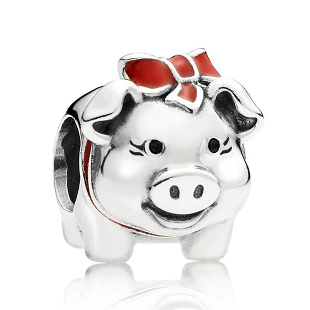 

Подвеска в виде свиньи, подвеска из 100% реальной искусственной серебра с животными, подходящая к фирменному браслету, ювелирные изделия «сде...