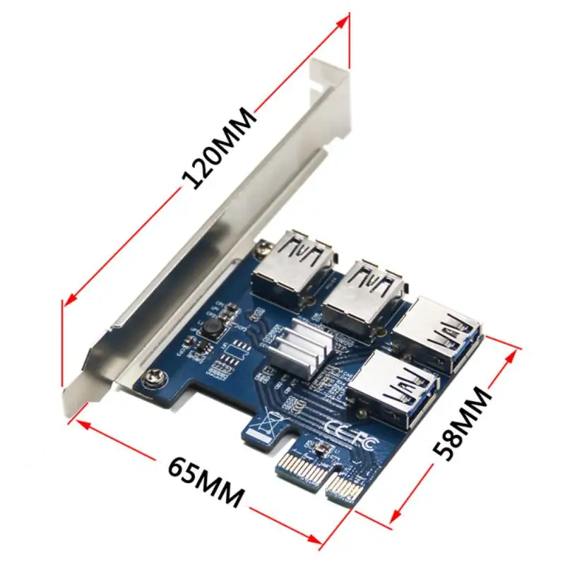 

2021 NEW PCIE PCI-E Riser Card 1 To 4 PCI Express 1x To 16x USB 3.0 Slot Multiplier 1Turn4 Hub Adapter For BTC Miner Mining