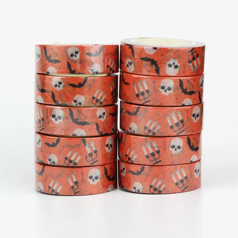 

NEW 10pcs/Lot Decorative Bats Skulls Candles Halloween patterns Washi Tapes Scrapbooking Adhesive Masking Tape Cute Stationery