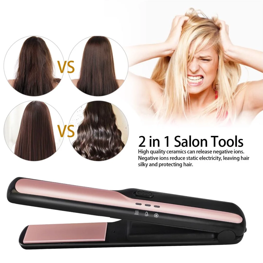 

USB Portable Wireless Hair Straightener Rechargeable Adjustable Temperature Flat Iron Salon 2 IN 1 Travel Home Use Styler Tools