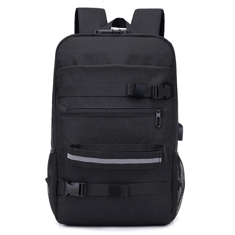 

Skateboard Backpack Anti-Theft Password Lock USB Charging Shoulder Bag for Travel Leisure Computer Longboard Bag
