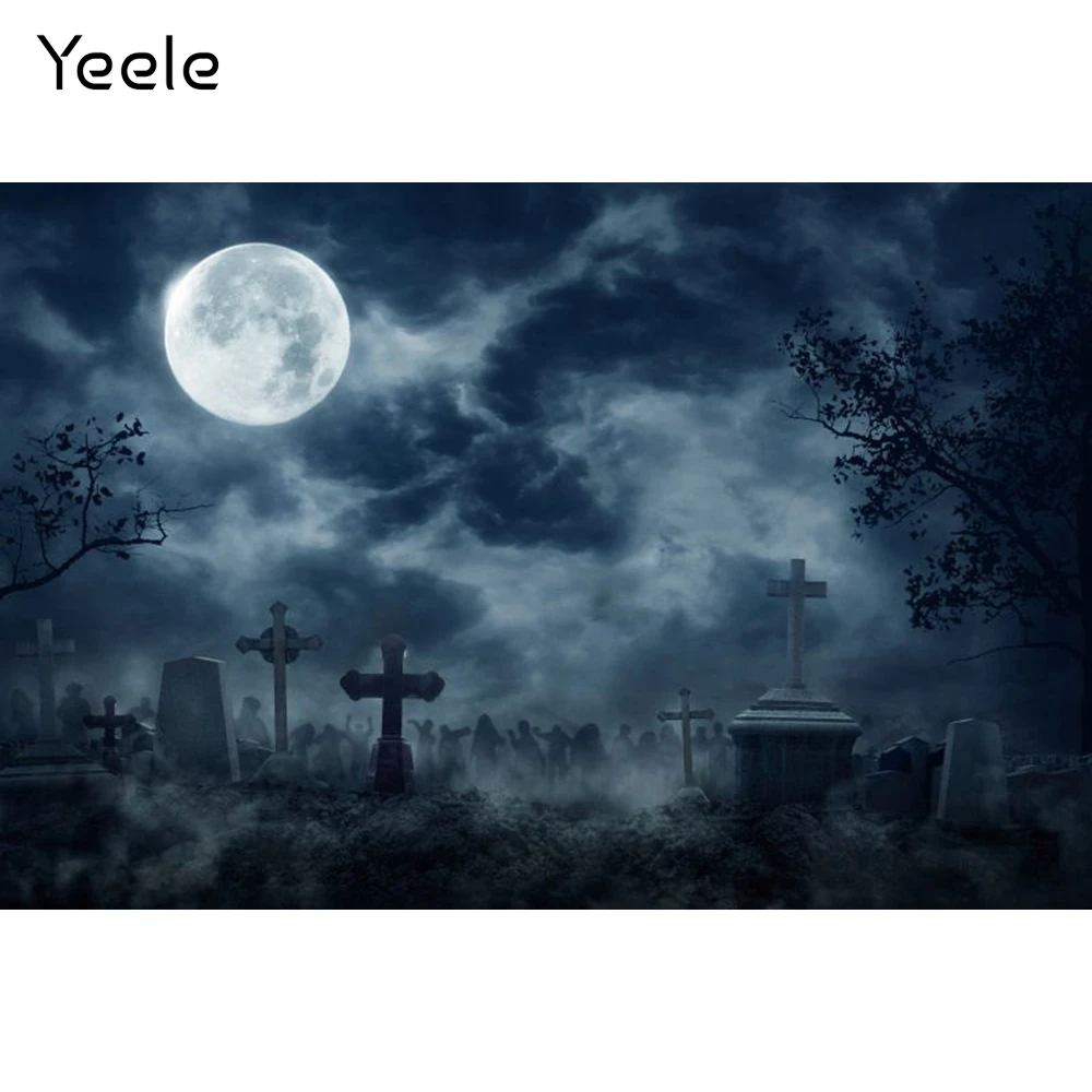 

Yeele Halloween Backdrop Tombstone Moon Night Scary Scene Baby Photographic Photography Background Photo Studio Photophone Props