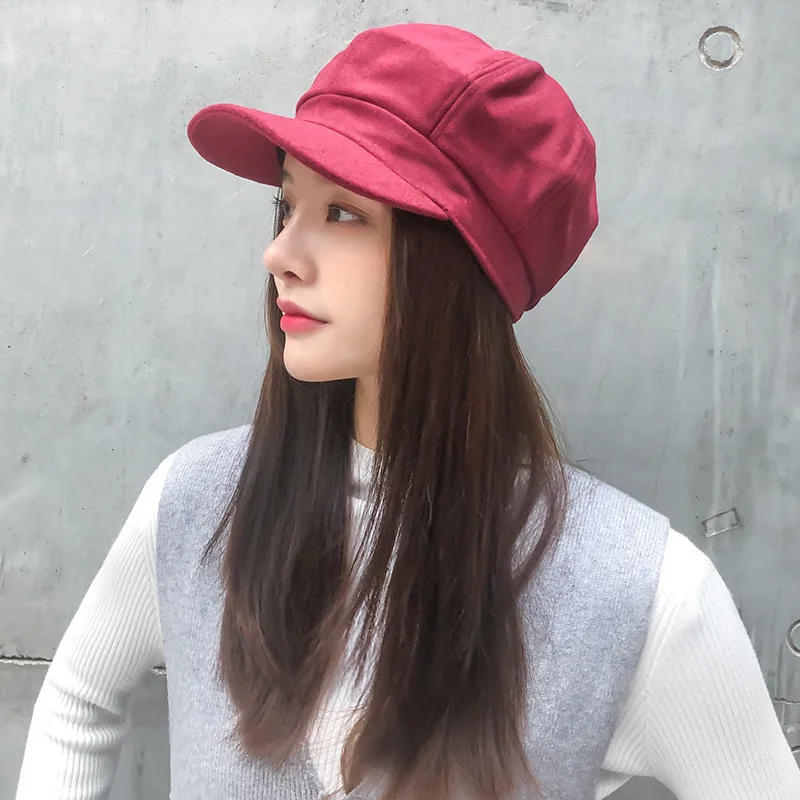

Autumn And Winter Korean Women's Woolen Octagonal Hat Casual All-Match Painter Hat Solid Color Retro British Beret