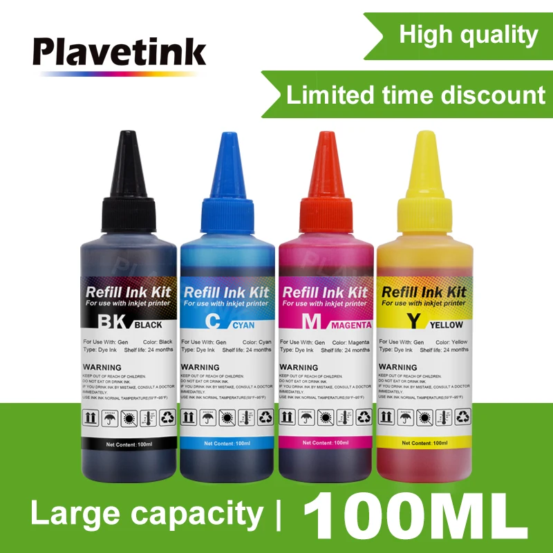 Набор чернил Plavetink для принтера 100 мл 4 цвета HP 178 XL Photosmart 7515 5515 B109a B209 многоразовые