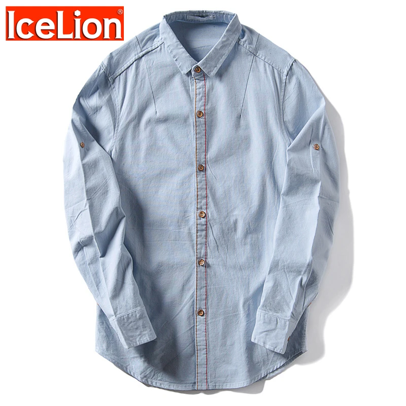 

IceLion 2021 Casual Brand Shirts Men Cotton Linen Long Sleeve Slim Fit Solid Shirt Fashion Autumn Camisa Masculina Plus Size