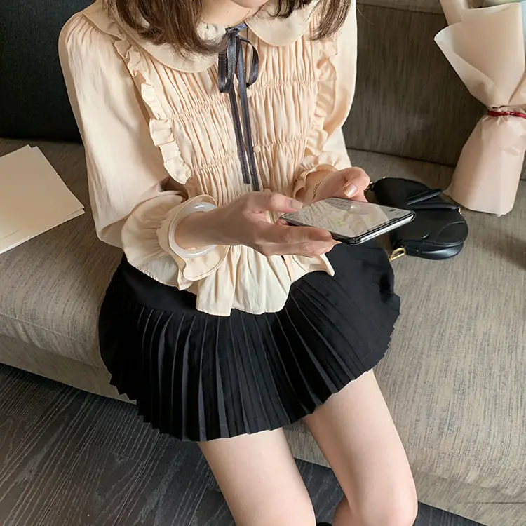 

Light mature temperament fairy lace Lapel Top Shirt 2021 spring and summer new long sleeve Floral Chiffon shirt