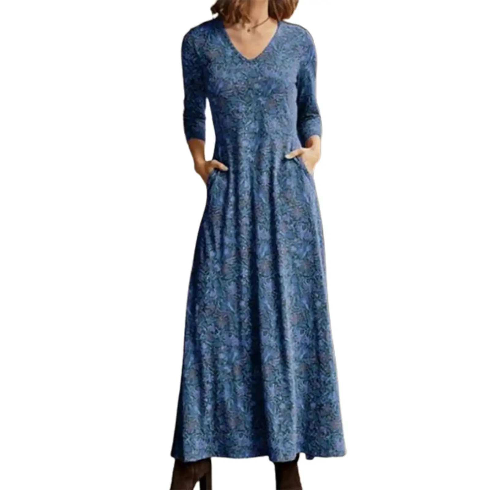 

Женское Повседневное платье с V-образным вырезом и длинным рукавом