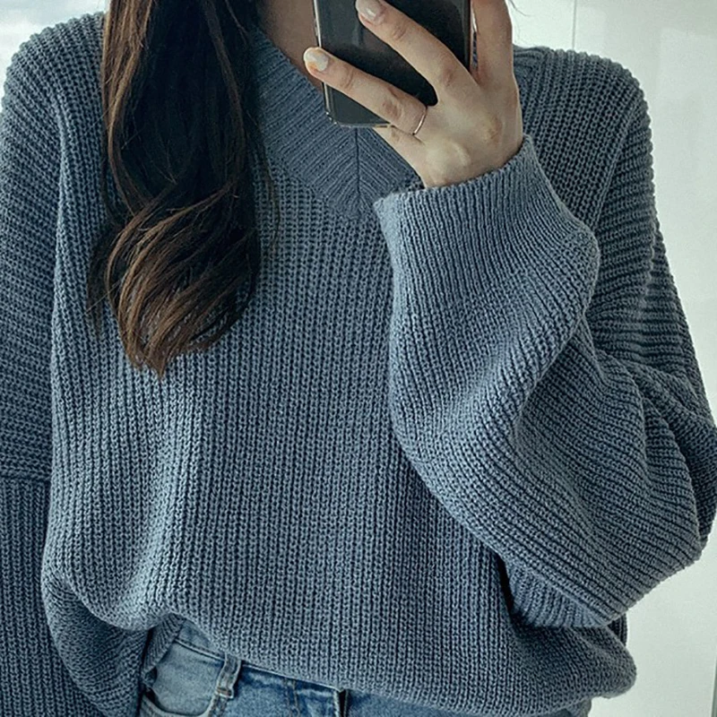 

New Autumn Winter Basic Knitted Sweater For Women Casual O-Neck Loose Solid Pullovers Sweaters Female Jumpers 2021 Knit Tops