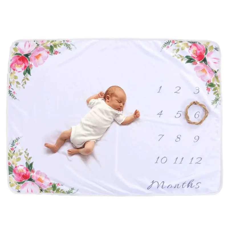 

Record Monthly Baby Growth Soft Blanket Floral Newborn Photo Props Newborn Photography Backdrop 97BE