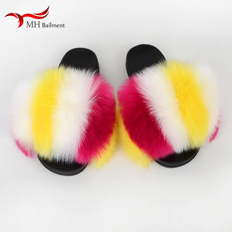 Сланцы женские из искусственного лисьего меха летние меховые шлепанцы уличные