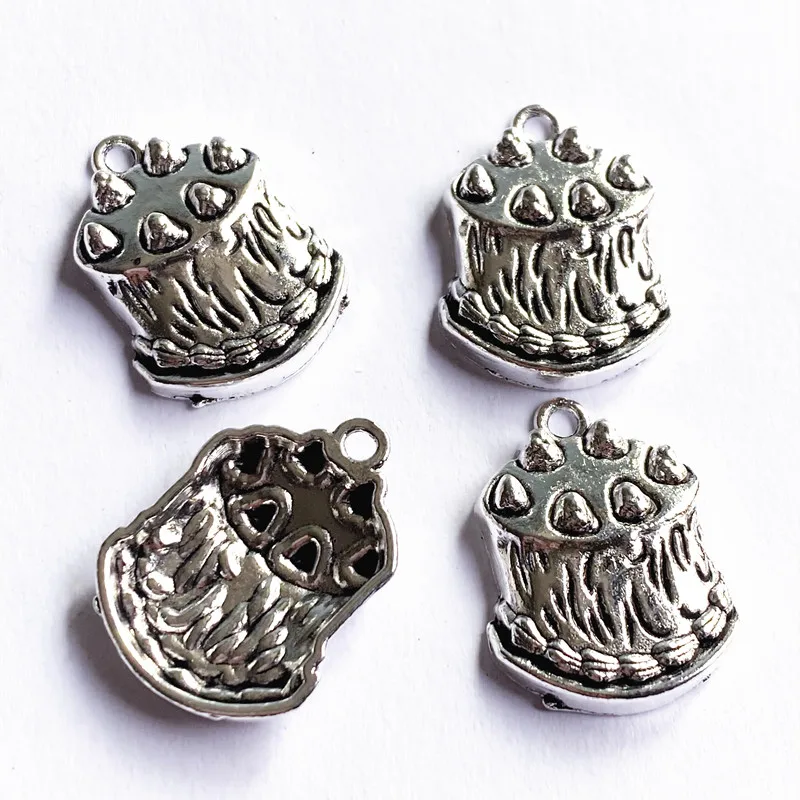 

6pcs 25x19mm Charms Birthday Cake Wedding Tibetan Silver Color Pendant For Making Fit DIY Jewelry Handmade Accessories Wholesale