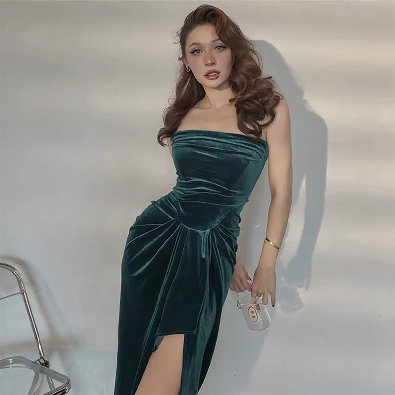 

Сексуальное платье с открытыми плечами, Bodycon платье с рюшами и элегантные женские вечерние ночное миди-трубка платье Вечерние Robe Femme Y2K одежд...