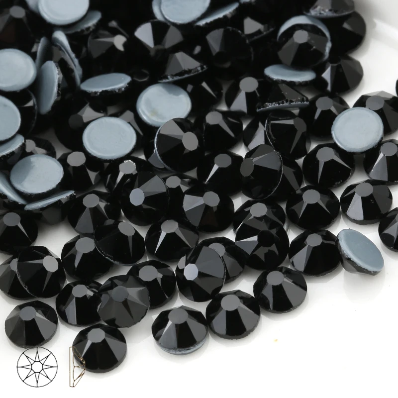 black 8 big 8 small cutting surface Hot Fix Crystal Rhinestones Glass Hotfix Strass Stone Crystals AB Iron on Clothes - Color: black