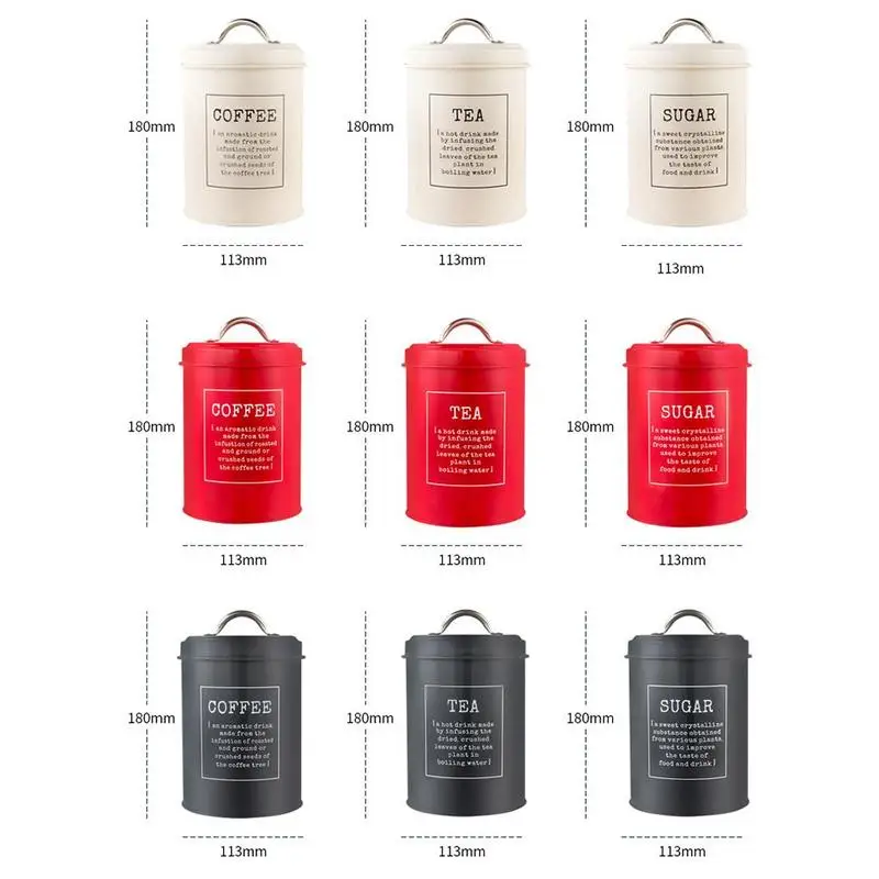

Set of 3 Metal Tea Coffee Sugar Storage Jars Canister Kitchen Pot Container Bin I3M4
