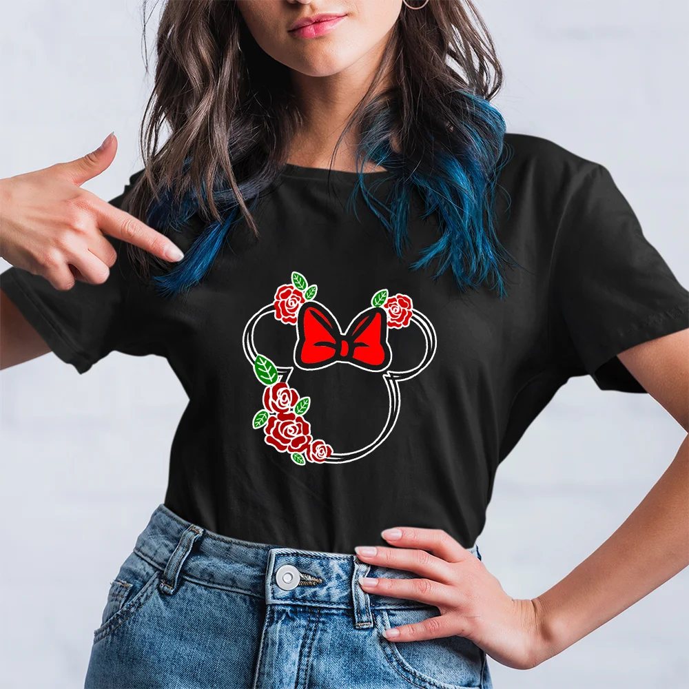 Women's T-shirts Harajuku Girls Plus Size Tops Disney Lilo & Stitch Pride Ohana Rainbow T Shirt Summer Girl Tshirt Black Tees