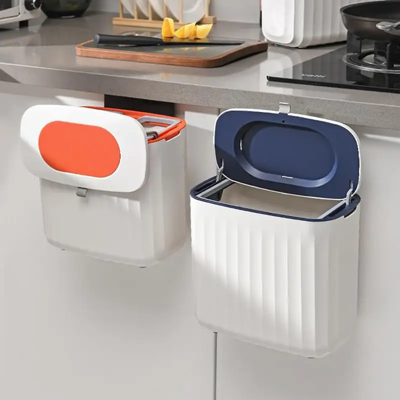 

8L Wall-mounted Waste Bins Kitchen Trash Can Punch-free Kitchen Garbage Bin 360° Waterproof Design Recycling Garbage Bin