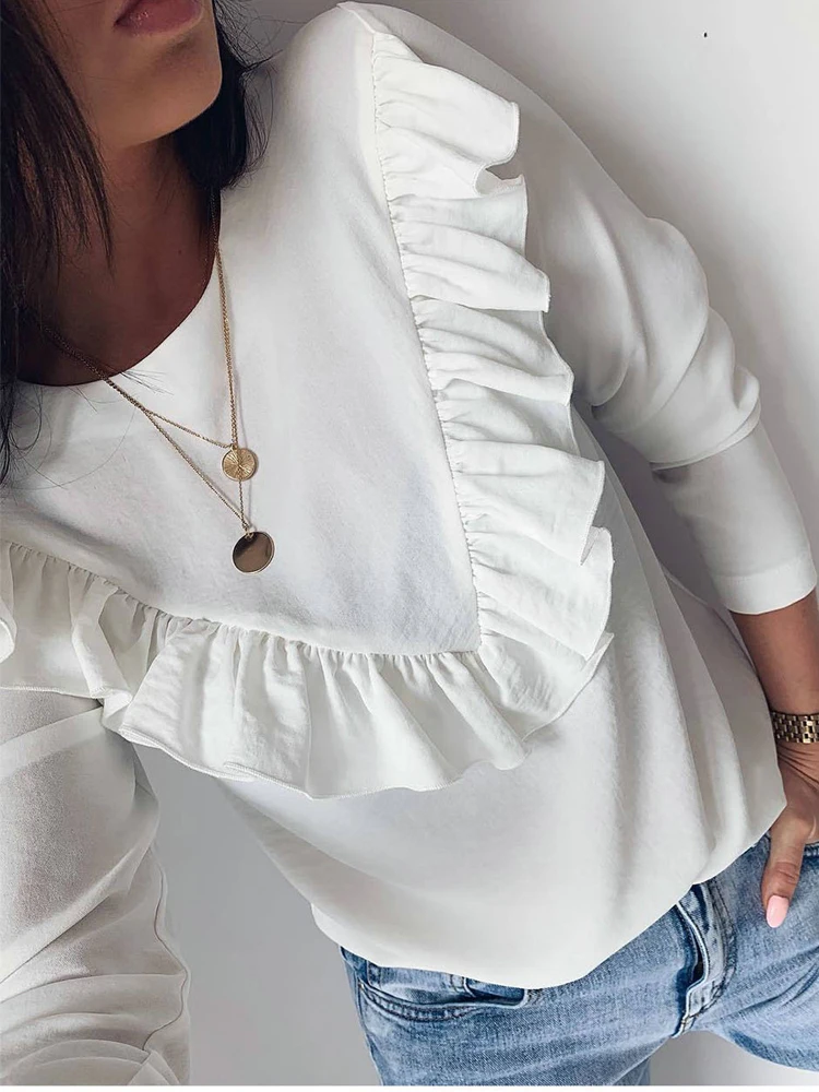 Блузка женская с оборками милый Повседневный Свободный Топ в стиле пэчворк