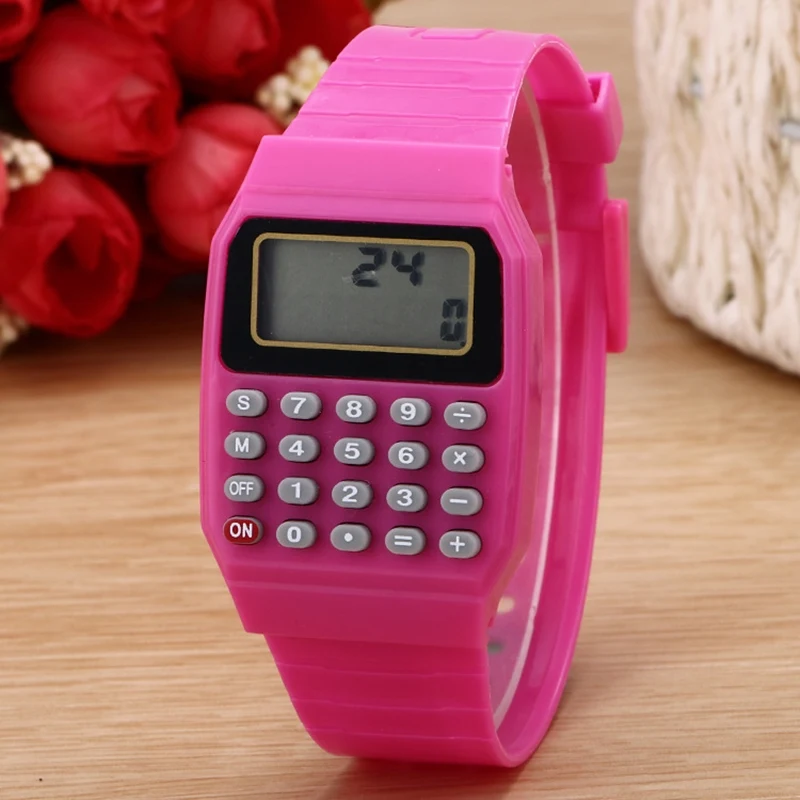Водонепроницаемые электронные цветные силиконовые калькулятор часы для мальчиков или девочек Обучающие