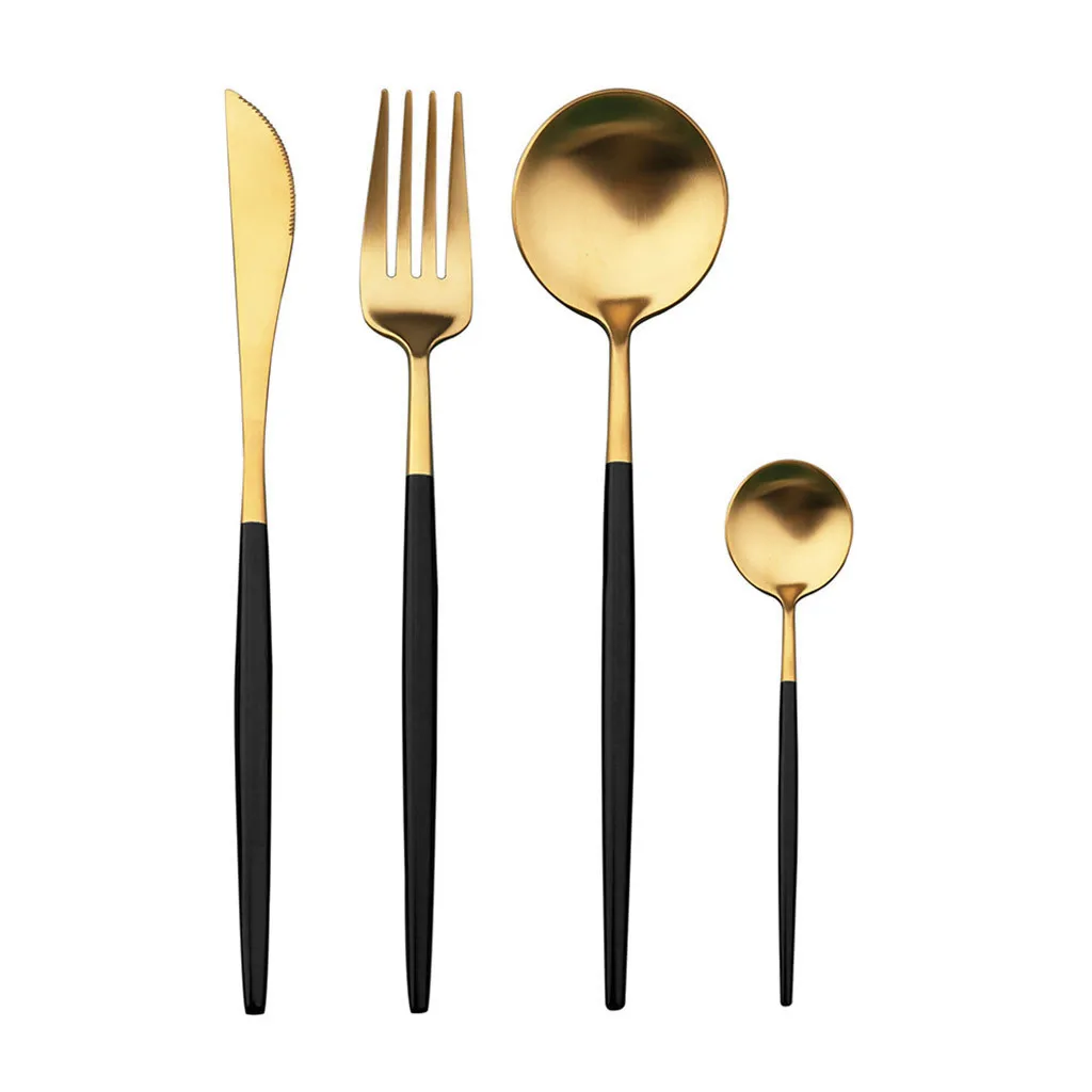 4PCS Stainless Steel Gold Dinnerware Set Kitchen Mirror Tableware Knife Fork Spoon Dinner | Дом и сад
