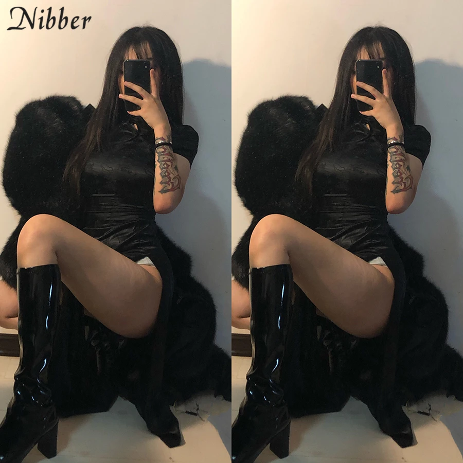 Черные вечерние длинные платья NIBBER женское платье с коротким рукавом и высоким