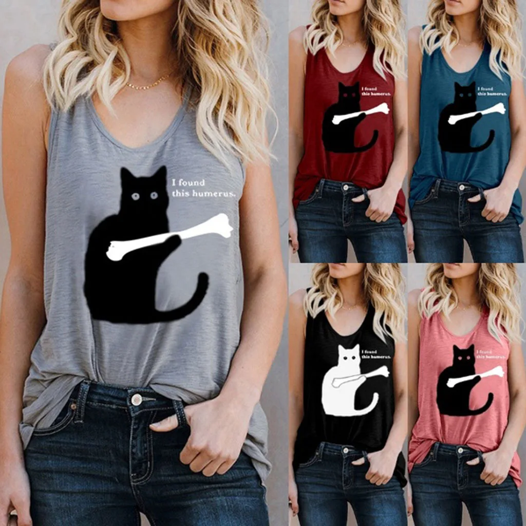 

Hot Selling European And American Women'S Spring-Summer Top Printed Vest T-Shirt Plus-Sized Clothing