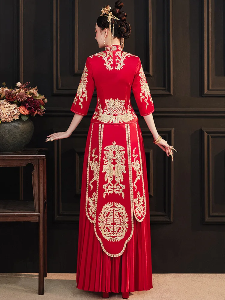 

New Suzhou Embroidery Wedding Dress Chinese Style Marriage Set Oriental Bride Clothing Overseas Chinese Cheongsam Bride Gift