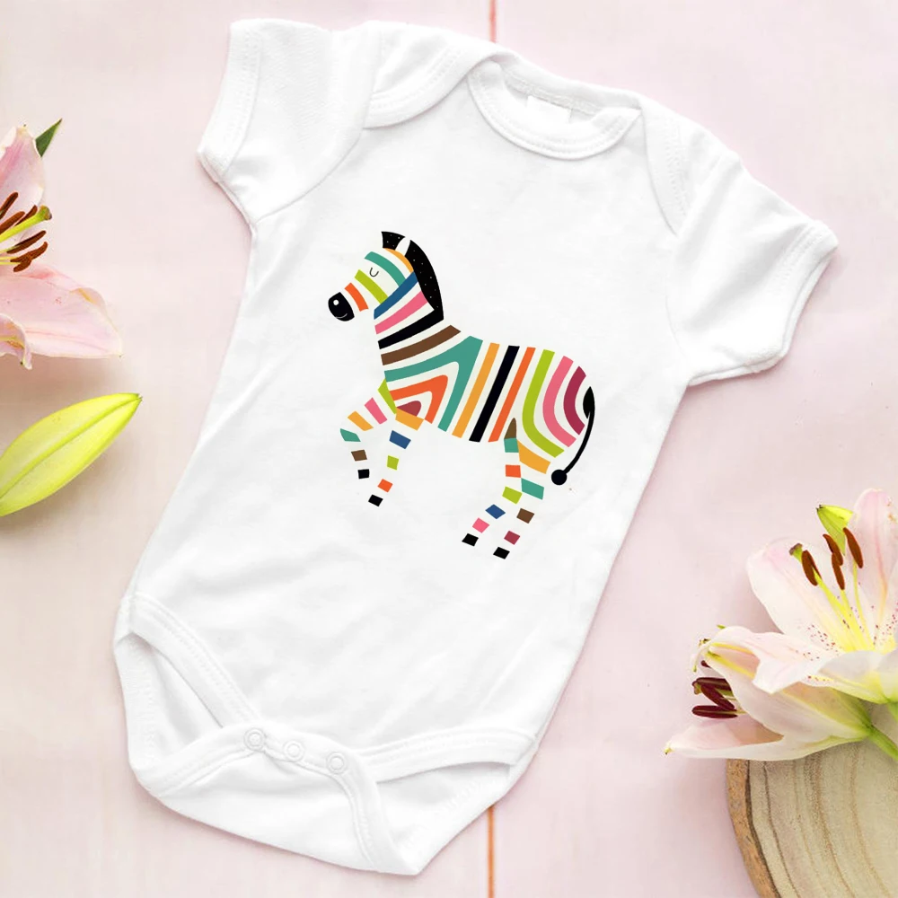 

Color Zebra Stripes Printing Cute Baby Bodysuit Sweet Style Baby Boy Girl Clothes Harajuku Fashion Soft Toddler Romper Ropa Bebe