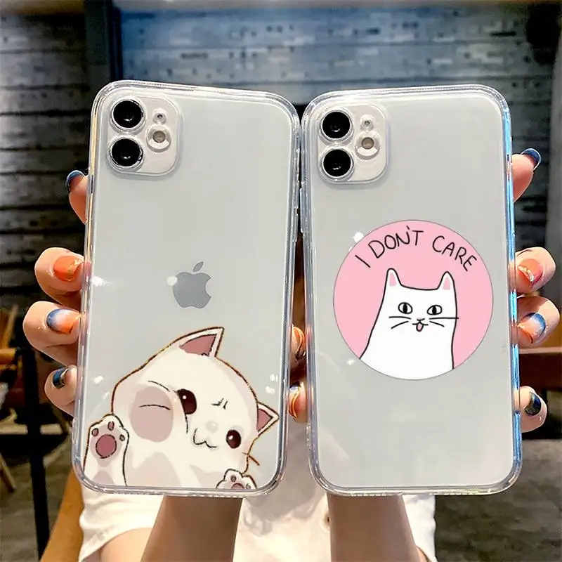 

Cute cartoon cat Phone Case For iphone 13 12 11 8 7 plus mini x xs xr pro max Transparent soft