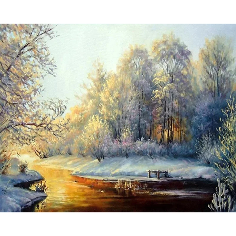 Полноразмерная 5D Вышивка сделай сам алмазная живопись Зимний лес вышивка