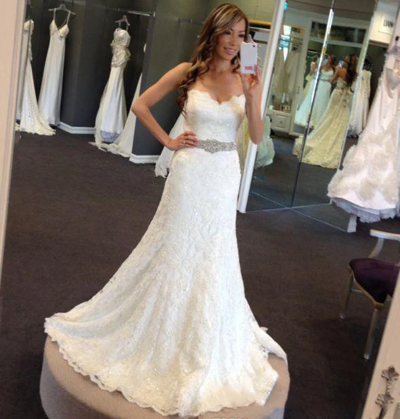 2020 блестящие свадебные платья русалки милое кружевное платье со шлейфом и фото