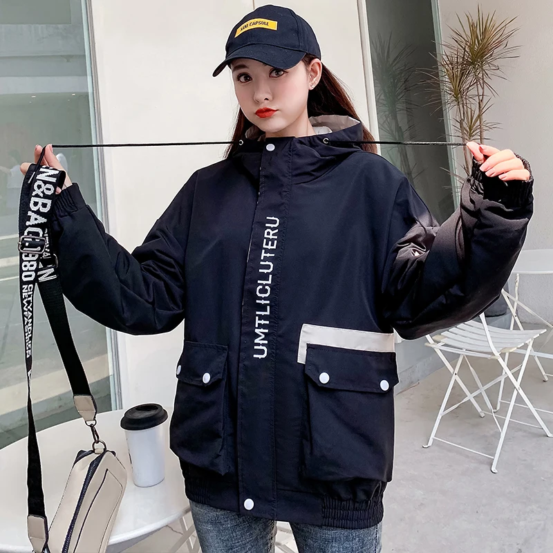 Женская зимняя куртка ZQLZ модная теплая повседневная черная парка с капюшоном и