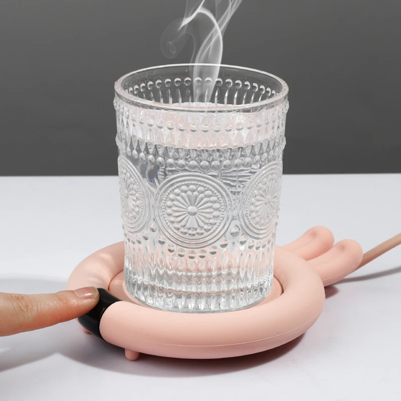 Almohadilla calefactora el&eacute;ctrica para tazas de caf&eacute; y t&eacute;, calentador creativo para el hogar y la Oficina, 3 temperaturas, pantalla LED ajustable, Idea de regalo, novedad-0