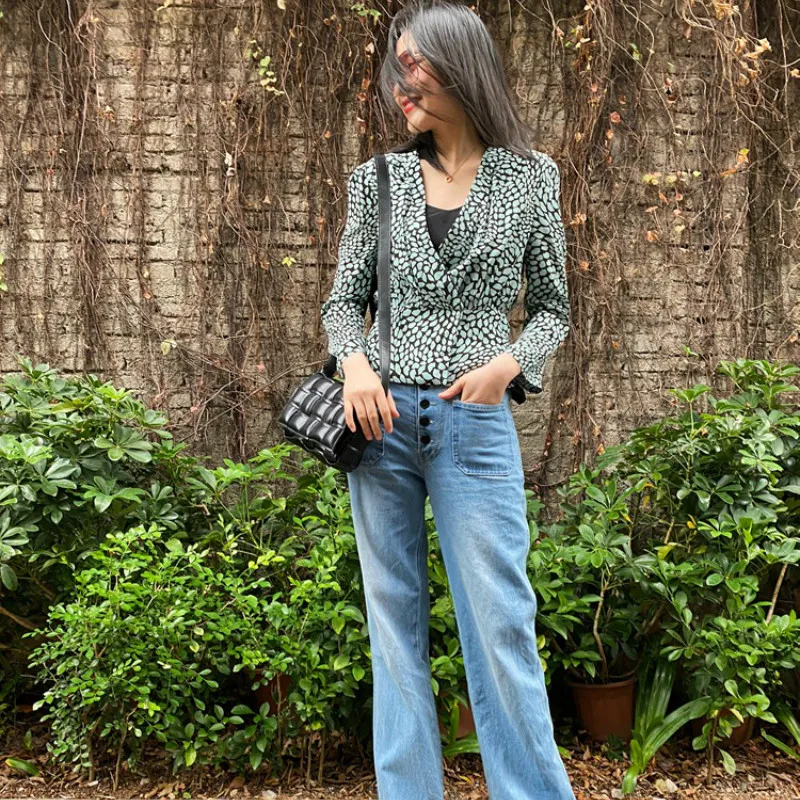 Женская рубашка с V образным вырезом и запахом|Рубашки| |