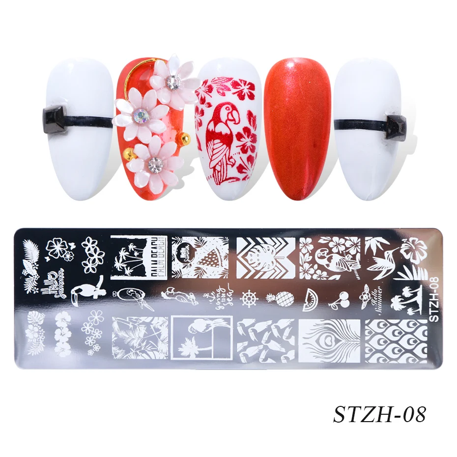 STZH-08 1 шт трафарет для штамповки ногтей цветочный кружевной лист гель изображение трафарет для дизайна ногтей печать штампов маникюрный шаблон инструмент BESTZH01-12 - Цвет: STZH-08