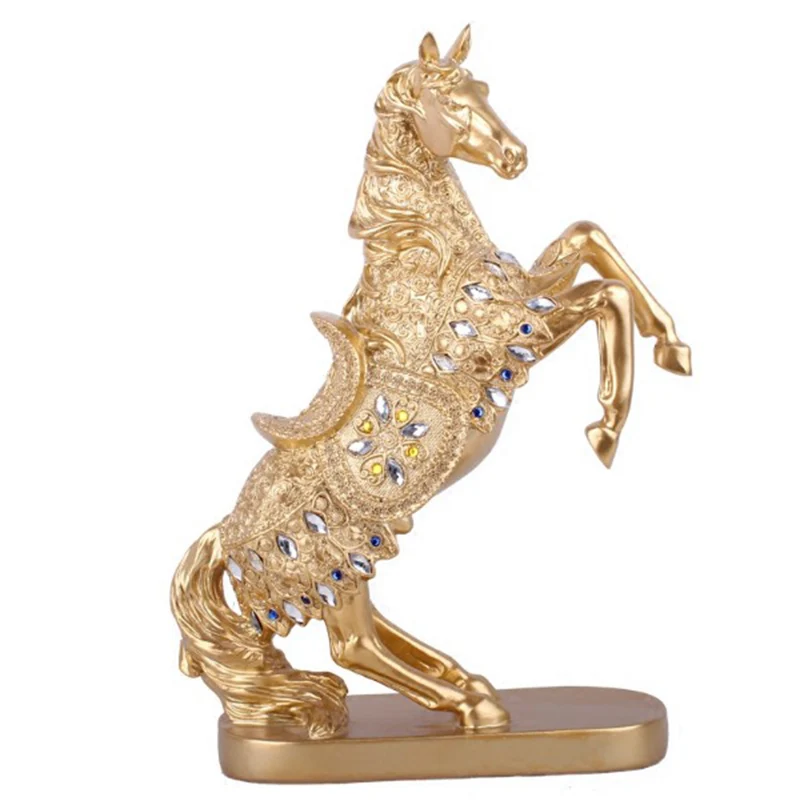 

Europe Resin Gold Horse Statue Ornament Creative Gold Lucky Prancing Horse Figurines Crafts Home Decor Accessories Business Gift