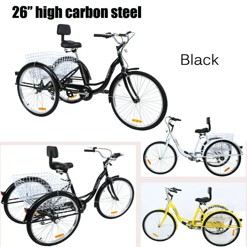 Online 24/26 Zoll Erwachsene Fahrrad 3 Räder 7 Geschwindigkeit Dreirad Outdoor Einkaufen Reise Bike Erwachsene Trike Fahrrad Für Mann Frau ältere