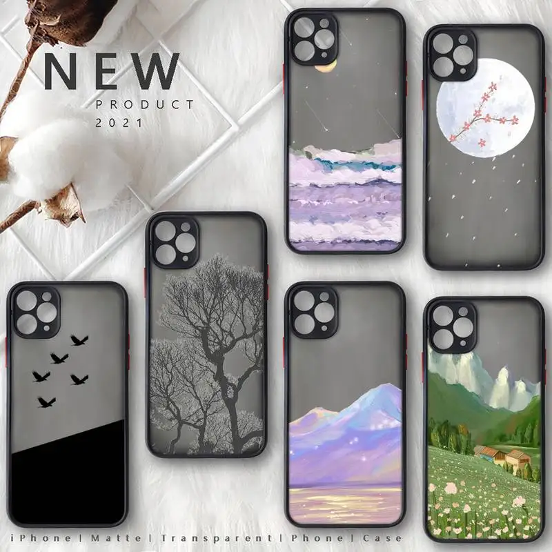 

Cartoon Animal Cat Scenery Phone Case For iphone 13 12 11 8 7 plus mini x xs xr pro max matte transparent cover