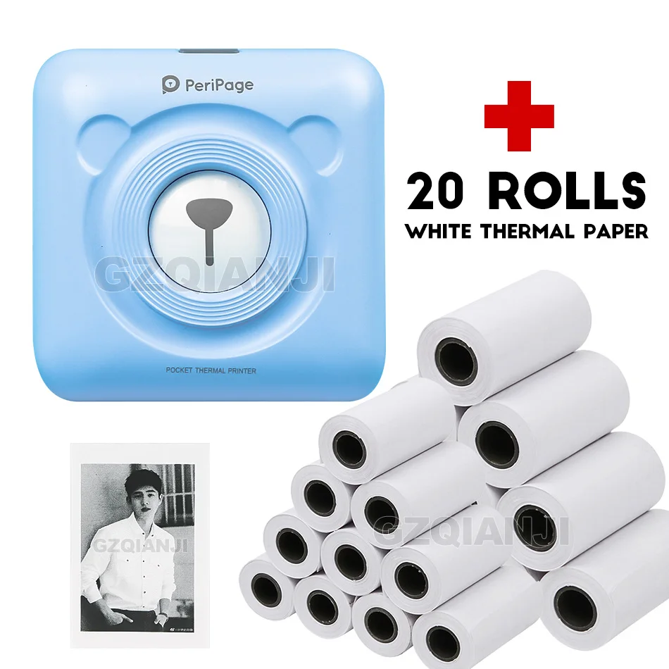 Blue-20-ROLLS Paper Peripage Мини Карманный Фотопринтер Портативный Термопринтер Принтер Bluetooth USB Для Мобильного Android iOS Телефон ПК A6 - Цвет: Blue-20-ROLLS Paper