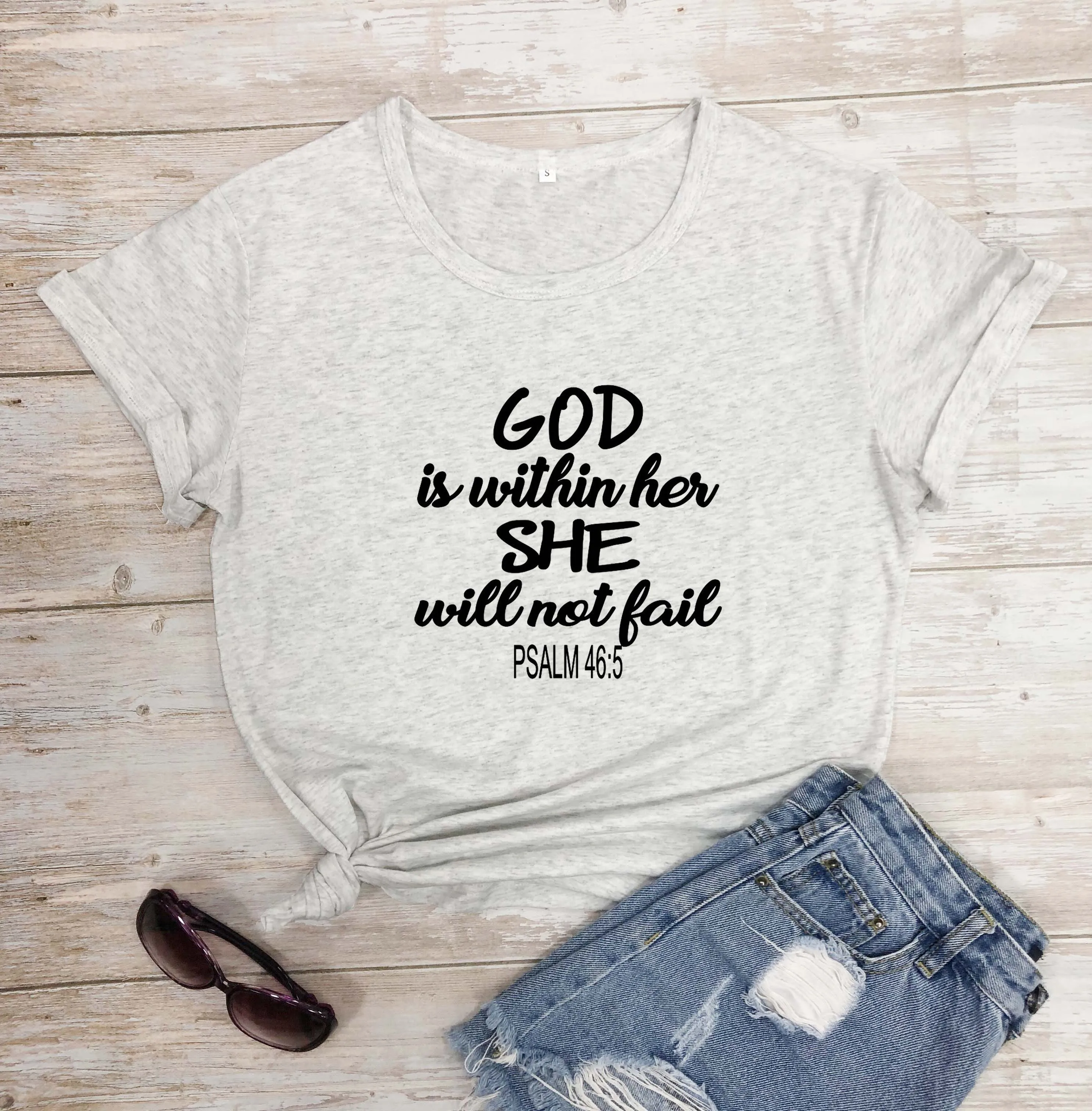 

God Is Within Her She Will Not Fail religion Christian women fashion pure casual hipster t shirt young hipster tees tops P366