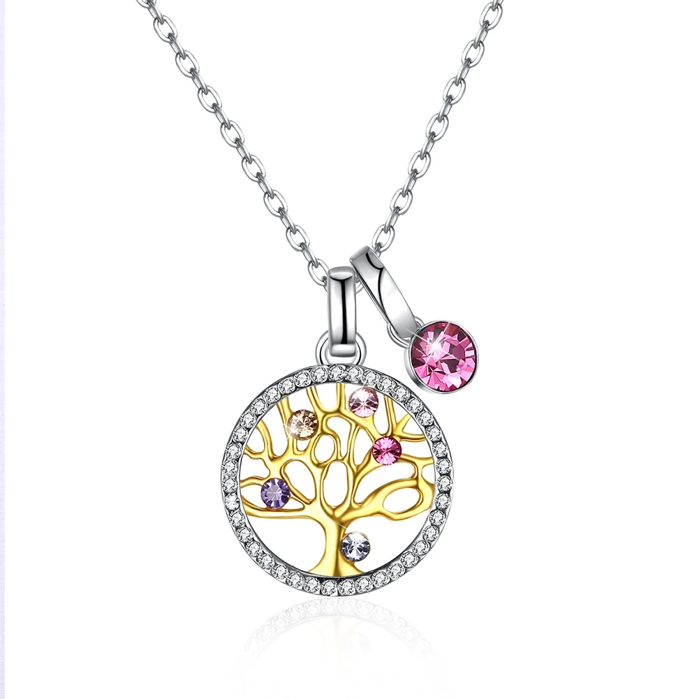 

ZEMIOR Women Necklace S925 Sterling Silver Colorful Women Necklace With Golden Life Tree Pendant Necklaces Anniversary Gift