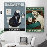 funny cat poster retro bathroom toilet wall pictures my lord black and white restroom paper holder canvas painting home decor