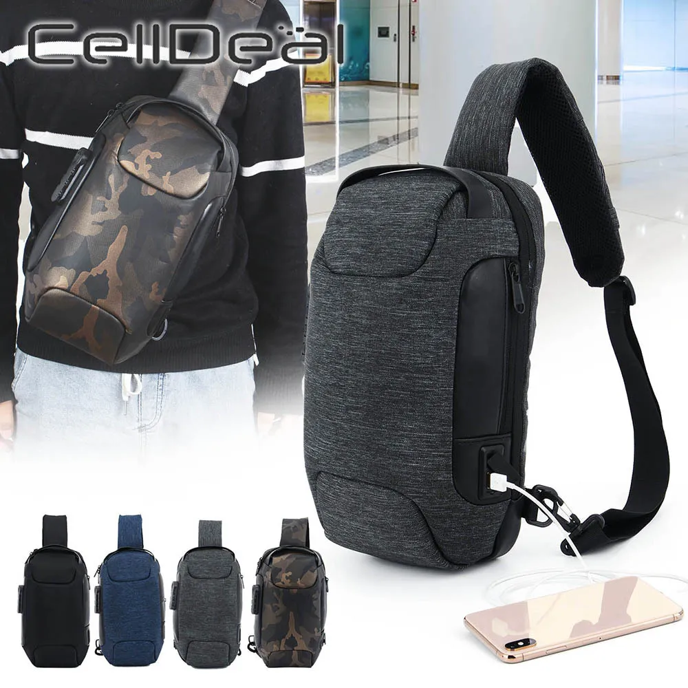 

Nylon Chest Bag Men External USB Charge Shoulder Bag Messenger Bags Travel Multifunctional Waterproof Travel Crossbody Bags