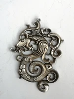 yizhu cultuer art collection old chinese tibetan silver carving dragon phenix amulet pendant decoration wonderful gift