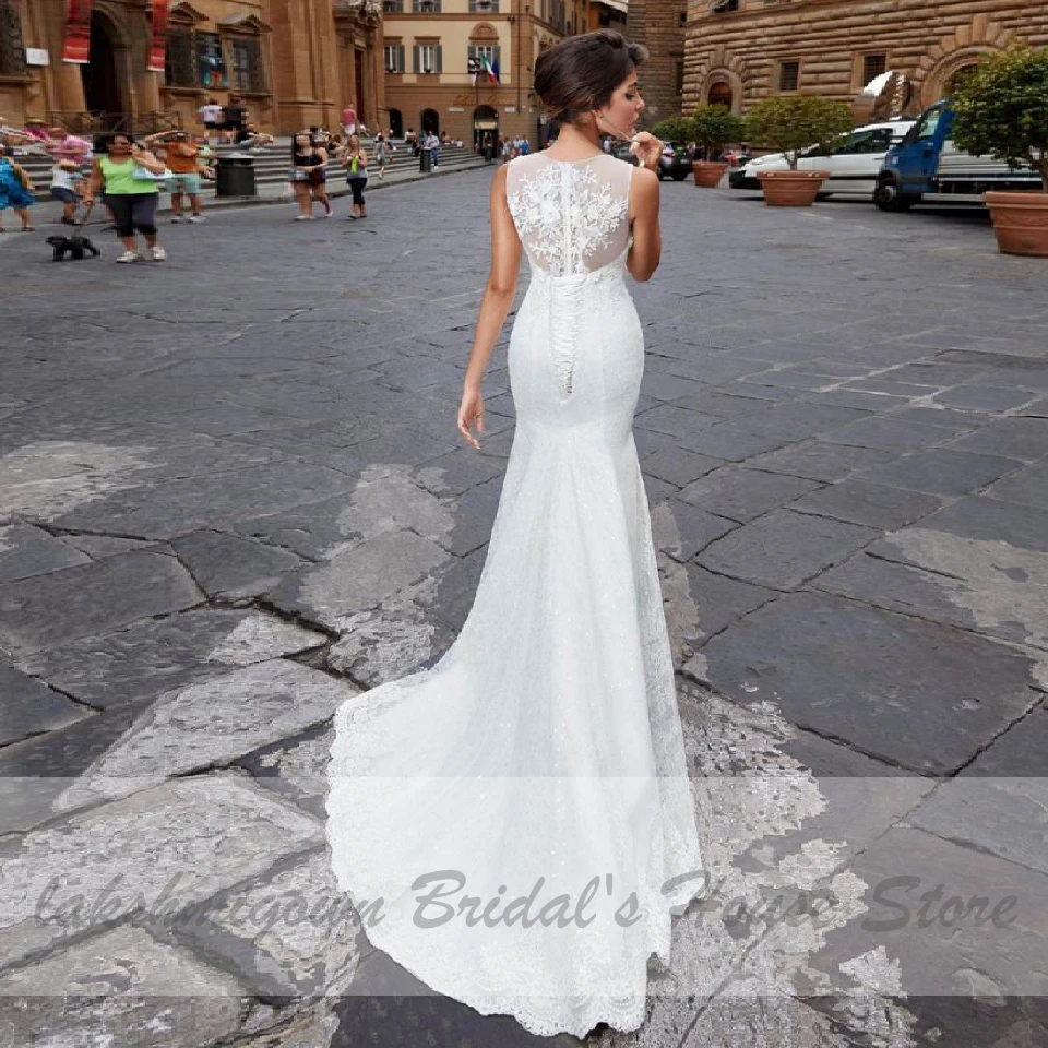 

Robe Vintage Lace Mermaid Wedding Dress 2020 O-neck Floral Bridal Dress Elegant African Long Wedding Gowns Abiti da Sposa