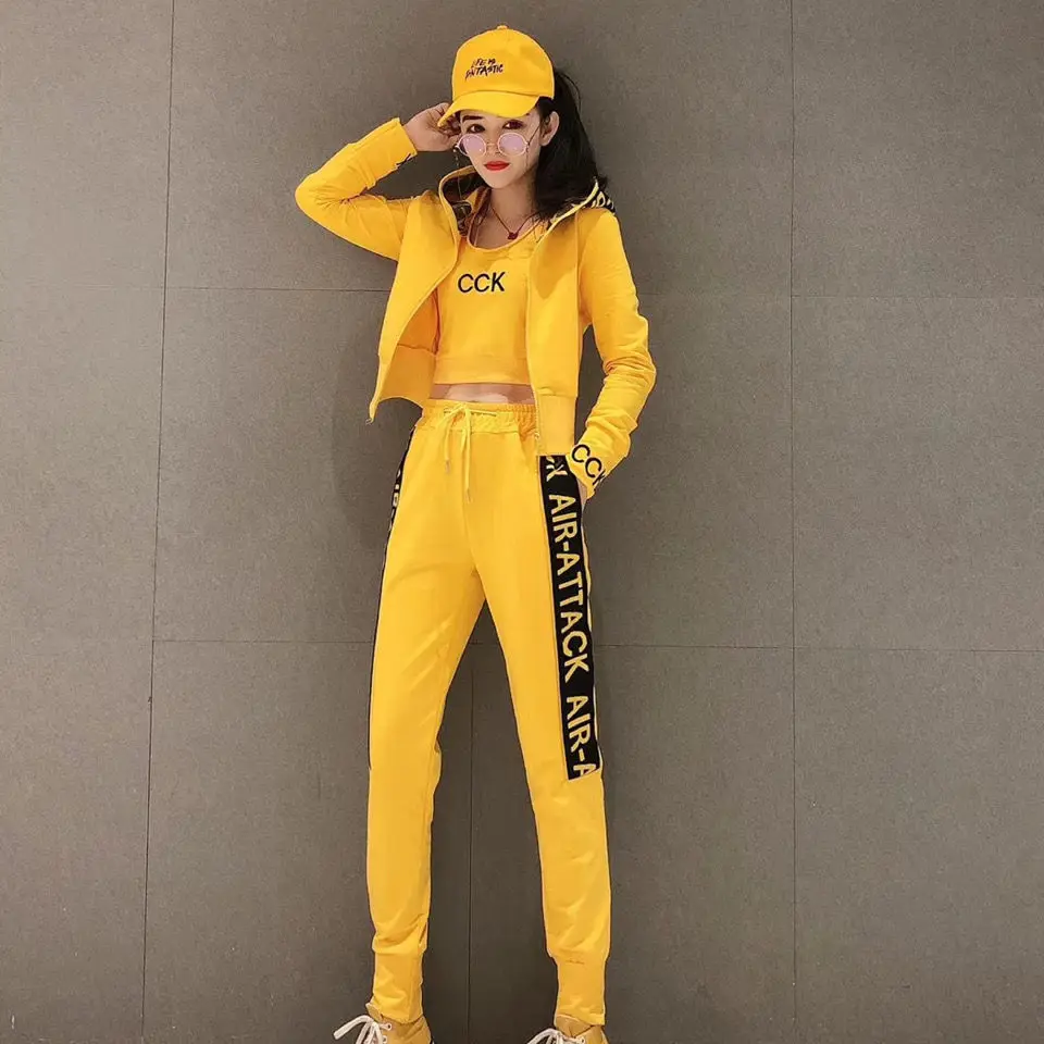 

2021 European Station Autumn New Hooded Coat Letter Vest High Waist Casual Pants Three-Piece Set Goddess Internet Hot Suit