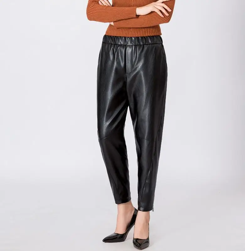female casual leather trousers womens thermal thicken pants warm winter black Plus velvet autumn B416 | Женская одежда
