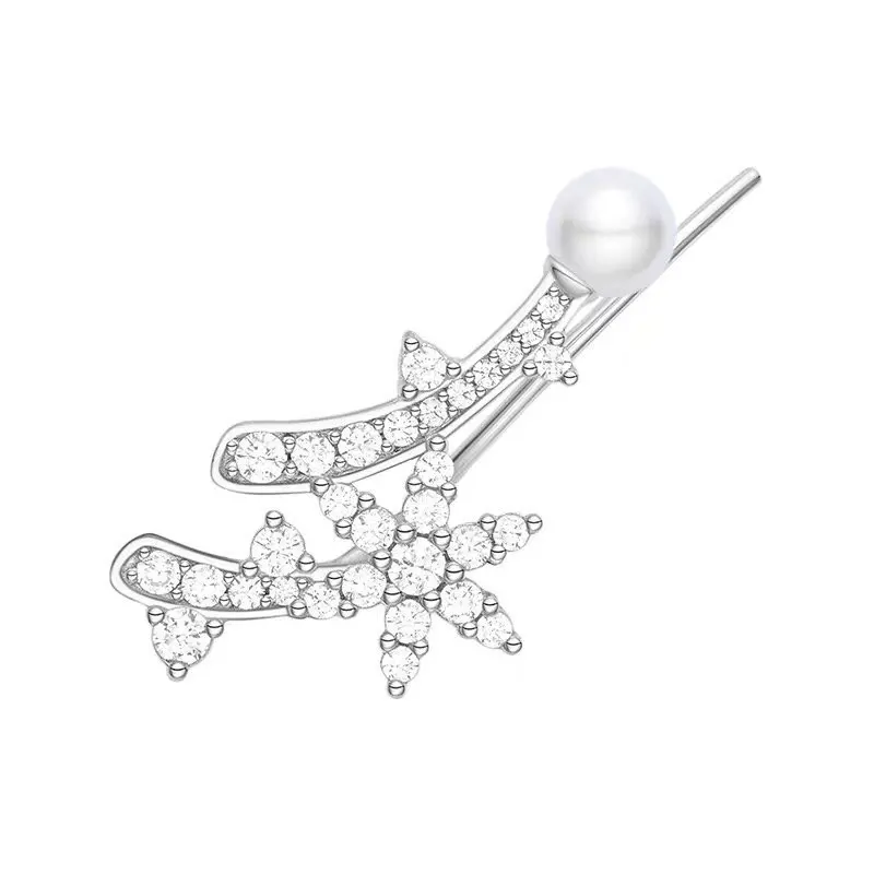 

High quality S925 silver inlaid full diamond AAAAA zircon snow branch earrings female niche temperament imitation pearl jewelry