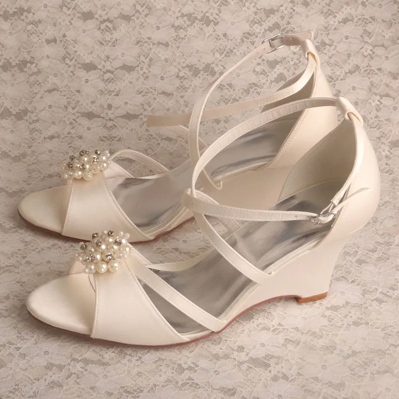 

Wedopus White Wedge Heel Sandals Shoes Ivory Gladiator Ladies Sandals in Wedding Size 7